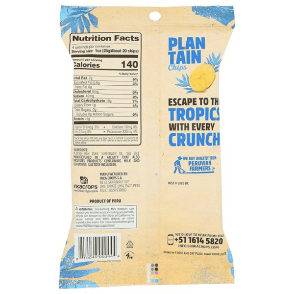 Inka Plantain Chips, Sea Salt, 4 Ounce
