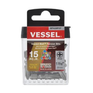 Vessel IMPACT BALL Torsion JIS + 2 x 30mm in Case (15 Piece Set)
