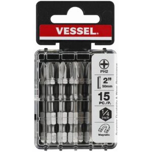 Vessel IMPACT BALL Torsion JIS +2 x 50mm in Case (15 Piece Set)